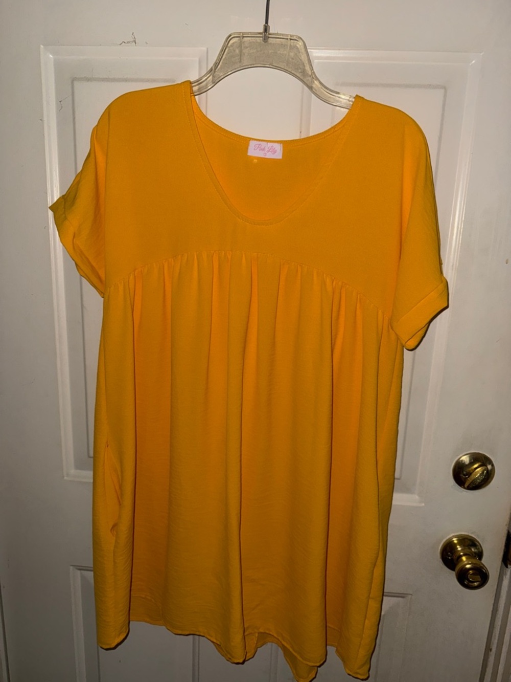 Pink Lily Mustard Yellow Scoop Neck Babydoll Dress, Size Small